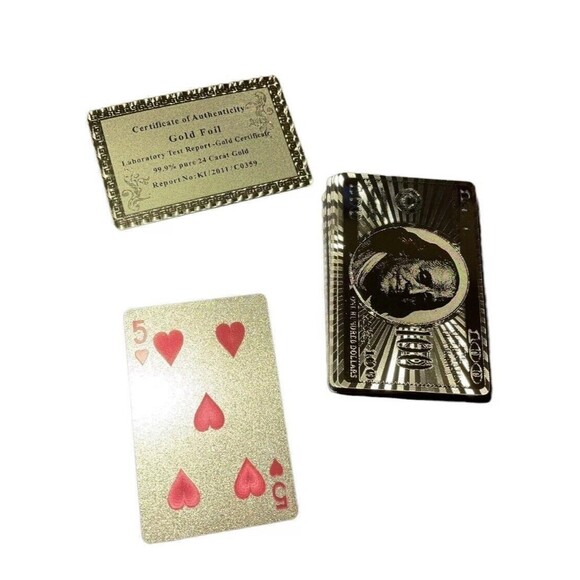 Ben Franklin $100 Bill Gold Foil 24 Carat Complete Deck Certified Playing Cards - Picture 2 of 4